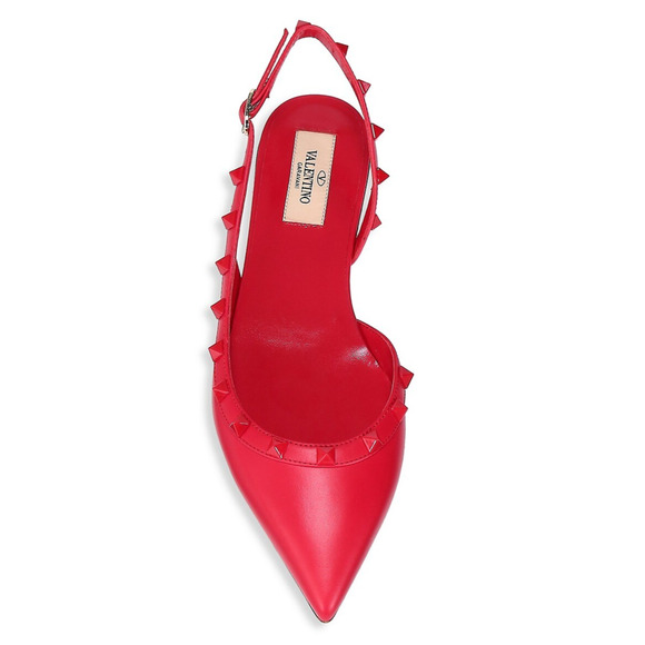 Valentino Rockstud Red Tonal Stud Pointed Slingback Ballet Ballerina Flat 36.5 - Picture 7 of 12